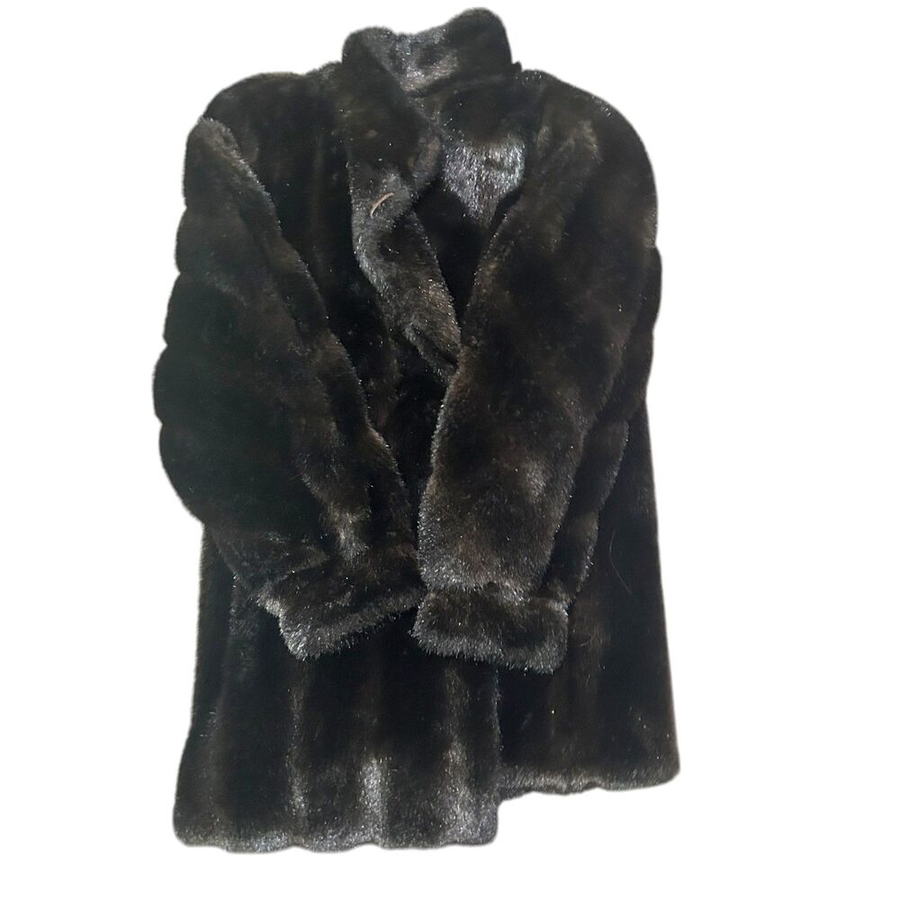 Vintage Faux Fur 70s Black Coat; Heavy Duty Coat with Lining; Vegan Fur